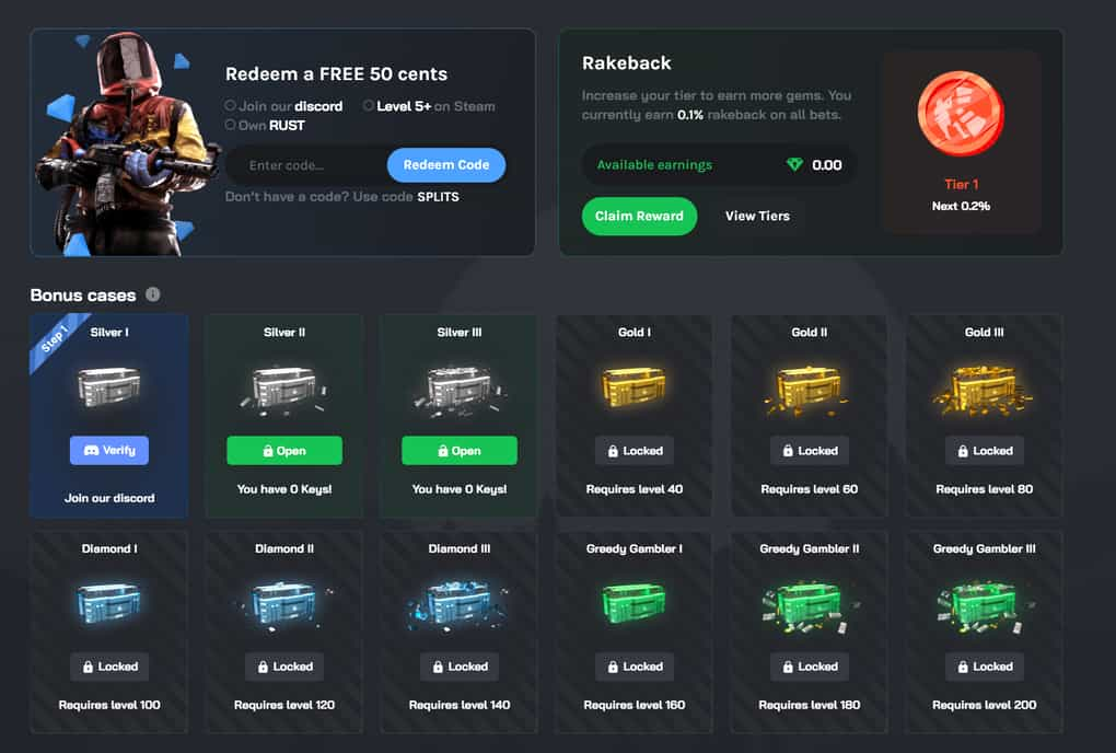 Splits.gg free cases for Rust gambling 