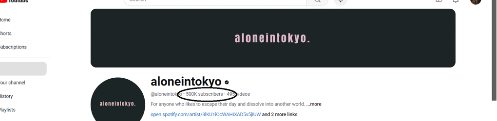 AloneInTokyo YouTube Channel with Subscriber Count