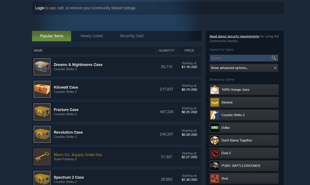 screenshot of steam community market 