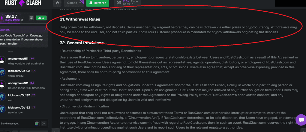 "Screenshot of terms and conditions with a highlighted section on wagering rules"