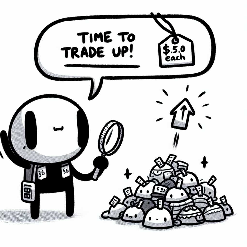 Trade-up process showing low-value items combining into high-value item